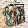 Traje de playa informal para hombre, ropa de verano fina, holgada y atractiva para la playa, pantalones cortos hawaianos, camisa de flores, paquete de dos piezas