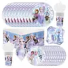 Suministros de fiesta de cumpleaños congelados blancos plato de papel vaso de papel servilleta mantel cuchillo tenedor cuchara tema de hielo y nieve