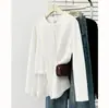 Moda Plus Size Feminina 2026 Primavera Novo Estilo Camiseta de Manga Longa com Renda Irregular para Mulheres Tops Plus Size 9558