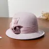 Rongmei 2026 Nuevo Sombrero Clásico Hepburn Transfronterizo con Ala Curva, Sombrero de Mezcla de Seda y Lana, Elegante Sombrero de Estilo Francés