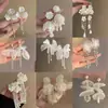 Brincos de Agulha Prata com Diamantes e Pérolas, Design de Borla em Flor, Brincos Estilosos e Luxuosos com um Toque de Alto Padrão