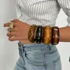 Pulseira geométrica de madeira e metal com rebites em formato de estrela, estilo étnico europeu e americano, acessório feminino versátil minimalista de nicho