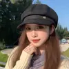Boina Versátil Retro Adelgazante para Mujer Primavera Otoño Británica Circunferencia de Cabeza Grande Sombrero Octogonal Gorra Plana de Periodista Japonés