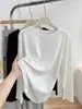 Camiseta blanca de manga larga para mujer, hecha de algodón lyocell, corte holgado, adecuada para usar como prenda exterior, con diseño de manga raglán