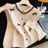Suéter Cardigan de Punto Redondo Estilo Coreano Nueva Fragancia Pequeña para Mujer Otoño Invierno Cardigan Delgado de Manga Larga