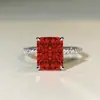 Explosiones Transfronterizas Anillo de Plata de Ley 925 Corte Flor de Hielo para Mujer Tamaño 8X10 Anillo de Piedra de Color Corte Raydion 4 quilates