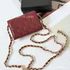 Nuevo Tarjetero de Piel Genuina Caviar Billetera para Monedas de Mujer Mini Bolso Pequeño Bolso de Cadena Bolso Decorativo para Cintura Bolso Clásico para Mujer