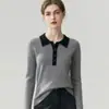 Baicai Rong Otoño/Invierno Commute Temperamento Cuello Polo Suéter de Lana para Mujer Diseño de Color Contrastante en los Puños Tacto de Alta Gama Prendas de Punto Pullover