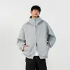 Moletom Cardigan com Capuz Pesado Americano Marca Moderna Feminina Oversized Gola Alta Hoodie Estilo Preguiçoso Camada de Ar Jaqueta Esportiva