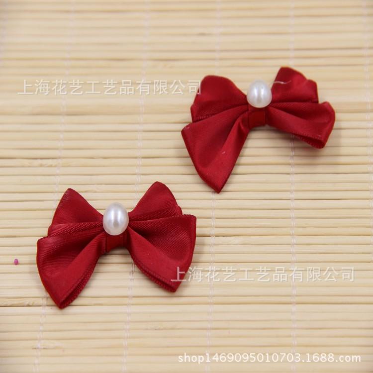 带珍珠蝴蝶结酒红
