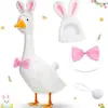 Decoração de Ganso Branco para Varanda Chapéu de Coelho Grande Ganso Branco Estatueta de Jardim Chapéu de Coelho de Pelúcia Branco Rosa