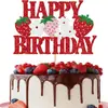Amazon Topper para Pastel de Cumpleaños Flor Blanca de Fresa Primer Cumpleaños de Bebé Niña Decoración de Pastel Feliz Cumpleaños Inserto