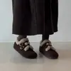 Versión de Piel Suave~ Zapatos de Piel Retro Maillard con Suela Interior Elevadora para Mujer, Punta Redonda, Correa de Doble Hebilla, Zapatos Cálidos de Algodón Peludo