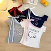 Nueva camiseta de verano dulce con estampado de gatito y lazo, manga corta, con almohadilla incorporada en el pecho, cómoda, ajustada, top versátil para mujer