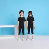 Conjunto de fitness de manga curta de secagem rápida transfronteiriço para esportes ao ar livre, unissex e infantil, roupa térmica de treinamento, respirável e justa ao corpo