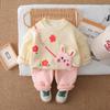 Roupas para Meninas Outono e Inverno Conjunto de Duas Peças Espesso com Forro de Lã Conjunto de Roupa de Inverno para Bebê Menina de 1 a 3 Anos Roupas da Moda