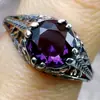 Jiuqin Joyería Transfronteriza Estilo Europeo y Americano Patrón Retro Popular Anillo de Zirconia Púrpura Fabricante Joyería al por Mayor Anillos