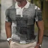 Polo Masculino de Verão Novo Manga Curta Xadrez Impressão Digital 3D Casual de Negócios Respirável Lapela Polo