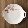 Juego de Platos de Cerámica para Uso Doméstico, Plato de Copo de Nieve, Plato de Hotel con Doble Asa, Vajilla, Recipiente para Tinta, Porcelana, Estilo Japonés, Ciruela Roja, Porcelana Blanca