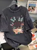 Camiseta de Manga Corta para Mujer, Verano Algodón Puro, Lavada y Desgastada, Retro Americano, Oversize, Holgada, Casual, Camiseta de Media Manga