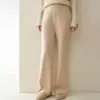 Calça Feminina Larga Versátil, Grossa, para Outono e Inverno, com Cordão, Cintura Alta, Emagrecedora, Moda em Tricô, Nova Estilo Cashmere