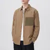 2026 nueva chaqueta de camisa casual de manga larga con bloques de color y patchwork retro estilo montaña para hombre, algodón estilo americano minimalista old-money