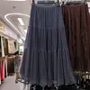 Nova Saia de Gaze com Lantejoulas Outono/Inverno 2025 Saia Plissada de Bolo Estilo Fada em Renda com Cintura Alta Slim de Comprimento Médio