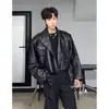 Chaqueta Corta de Cuero Retro Americana para Hombre, Marca de Tendencia Primavera y Otoño, Elegante y de Gama Alta Chaqueta Biker de Piel Pu