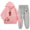 Conjunto de Dos Piezas de Sudadera con Capucha y Pantalones de Chándal de Algodón, Estilo Americano Moderno para Niños Mayores, Ropa Holgada para Primavera y Otoño