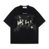 Camiseta de manga corta con estampado de figuras borrosas retro de estilo americano, moda urbana, camiseta corta holgada para parejas para hombres y mujeres