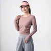Top de Yoga de Primavera sin Costuras con Diseño Fruncido, Alta Elasticidad, Corte Ajustado, Cuello Redondo, Manga Larga, Top Deportivo de Secado Rápido para Mujer