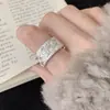 Anillo de Textura Tejida Dulce para Mujer, Borde Ancho Geométrico, Anillo Abierto de Moda Versátil, Tendencia de Anillo para Dedo Índice Estilo Ins
