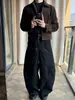 Jaqueta zip-up estilo celeiro retrô americana marrom com lapela, corte limpo, curta e larga, com ombros retos, casaco slim-fit