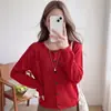 Cardigã de tricô estilo coreano com gola redonda e mangas compridas para mulheres, novo estilo outono 2026, modelagem solta, emagrecedor, jaqueta suéter leve, top curto