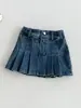Saia Plissada Jeans Estilosa para Meninas 2026 Estilo Coreano Outono Inverno Saia Curta para Meninas Saia de Comprimento Médio Roupa Infantil Saia Tendência