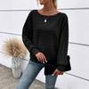 2025 Europeo y Americano Amazon Otoño e Invierno Nuevo Estilo Cómodo Casual Color Puro Manga Larga Cuello Redondo Empalme Jersey Top Camiseta para Mujer