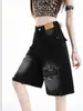 Shorts de mezclilla rasgados de moda para mujer, nuevo estilo caluroso de verano, negros de cintura alta, que cubren la cadera, de corte A, pierna ancha, de longitud media