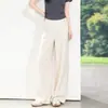 Pantalones Anchos de Lino Tencel para Mujer, Verano de Cintura Alta, Pantalones Casuales Suaves y Transpirables, Pantalones Rectos de Pierna Ancha a Media Pierna para Mujer Petite