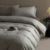 Conjunto de quatro peças de algodão puro espesso escovado de alta qualidade, capa de edredom jacquard 100% algodão, lençol de cima, lençol com elástico, conjunto de cama simples de três peças