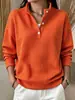 Blusa de Manga Longa com Gola Alta em Tricô Waffle e Botões para Mulheres, Outono Loose Pulôver com Gola Henley Casual Atacado de Roupas Femininas Transfronteiriças