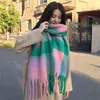 Bufanda de Cuadros Transfronteriza Nueva Estilo Europeo y Americano Bloque de Color para Mujer Bufanda de Punto Suave Cera Cálida Otoño e Invierno Nórdico Cuadros de Color Contrastante
