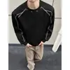 Top versátil, sudadera estilo americano, capa interior blanca, corte holgado, camiseta de manga larga de marca de moda con remaches para otoño para hombre, capa base de peso pesado