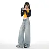 Jeans Retro Americanos de Pierna Ancha para Mujer, Novedad Primavera 2026 Pantalones de Pierna Ancha Sueltos de Cintura Alta con Efecto de Caída, Pantalones Adelgazantes de Longitud Completa