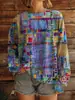 Sudadera con Estampado de Cuello Redondo para Mujer, Primavera y Otoño 2025, Ligera, Cuadros, de Moda y la Más Fácil de Combinar, Estilo Fresco Pequeño