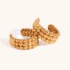 Arete de clip en forma de C de tres filas de cuentas de venta caliente transfronteriza europea y americana, acero inoxidable chapado en oro de 18 quilates, moda simple, arete para combinar con todo