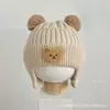 Set de Sombrero para Niños Oso Bufanda para Bebé Gorro Tejido Cálido Otoño e Invierno Set de Dos Piezas Más Gorro de Lana con Felpa