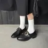 Zapatos de Cuero Estilo Británico con Hebilla Cuadrada de Cuero Lavado 2026 Primavera Tacón Bajo Punta Redonda Cuero Genuino Zapatos de Corte Bajo Individual para Mujer