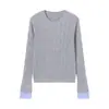 Suéter Patchwork de Malha Falso Duas Peças em Mistura de Lã Cinza para Mulheres, Top Outono e Inverno, Camada Base, Conjunto Falso de Duas Peças Top Feminino