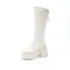 Botas de sola grossa que aumentam a altura para mulheres baixinhas, botas longas emagrecedoras e versáteis, botas de montaria para outono e inverno, botas de salto grosso com bico redondo