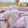 Set de cuatro piezas de puff amigable con la piel Clase A, gasa de doble capa, algodón lavado, suave y transpirable, funda de edredón para todas las estaciones, set de tres piezas para dormitorio